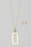 Long Rectangle Pendant with Earrings Set in Gold