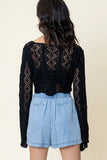 Darlene Crochet Long Sleeve Top In Black