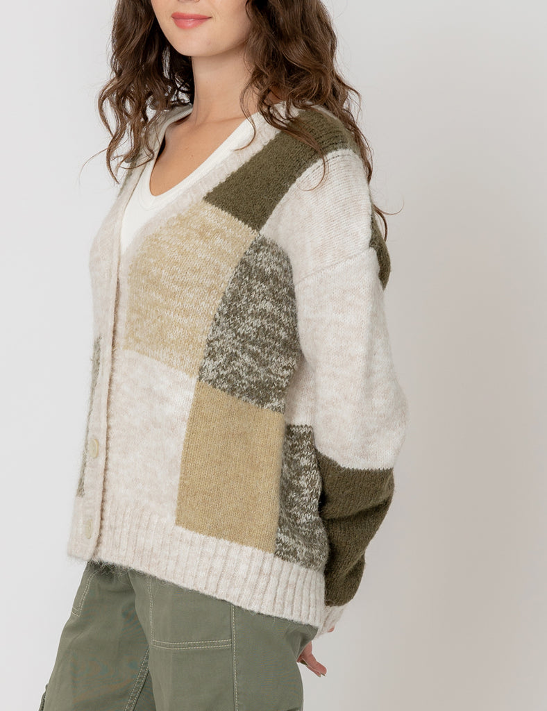 Earth + Moss Button Down Cardigan in Beige and Green