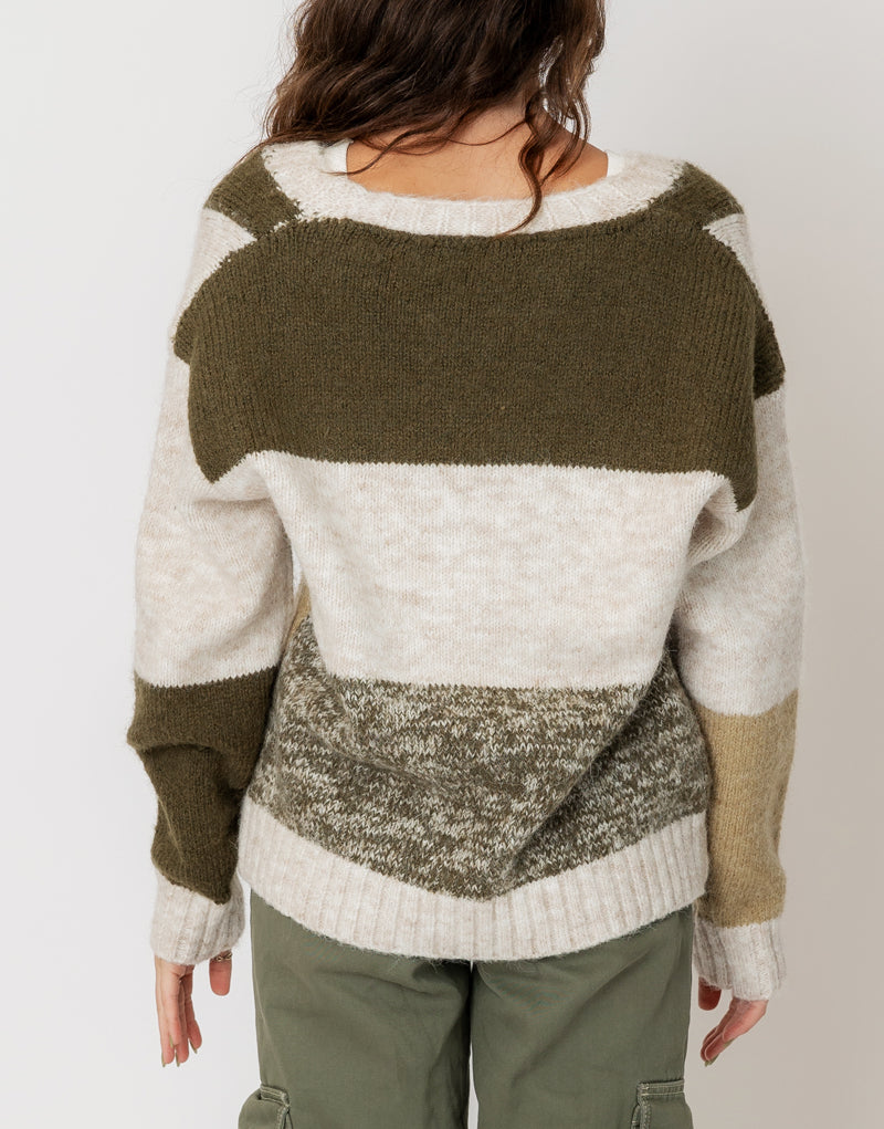 Earth + Moss Button Down Cardigan in Beige and Green