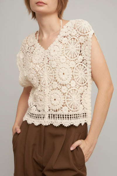 Luna Crochet Lace V-Neck Top