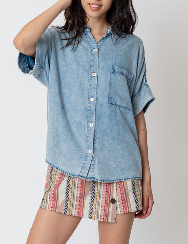 Every Moment Striped Button Down Shirt In Blue Stripe