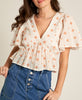 Coral Petals Short Sleeve Crop Top Blouse