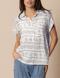 Serenity Short Sleeve Printed Button Down Top