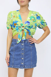 Set The Pace Button Up Cropped Halter Top With Pant In Dusty Blue