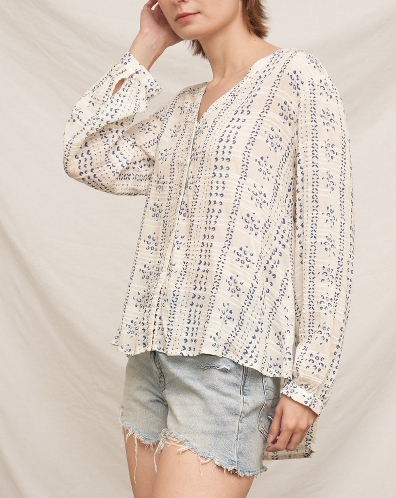 Serenity Long Sleeve Cotton Print Blouse Button Up Version