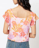 Leila Floral Printed Button Down Square Neck Top In Pink Multi