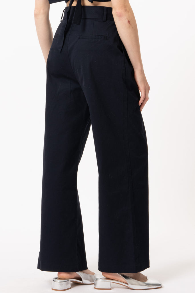 Lola Wide Leg Linen Trouser Pant in Black