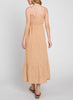 Perfectly Spotted Button Down With Shirring Detailed Midi Dress In Tan