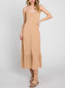 Perfectly Spotted Button Down With Shirring Detailed Midi Dress In Tan