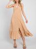 Perfectly Spotted Button Down With Shirring Detailed Midi Dress In Tan