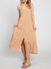Perfectly Spotted Button Down With Shirring Detailed Midi Dress In Tan