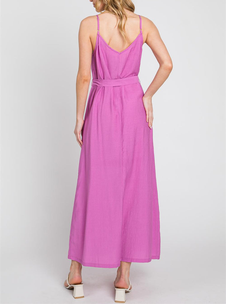 Octavia Pleated Camisole Dress with Belt in Orchid