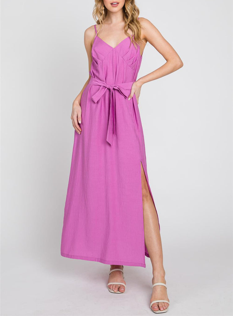 Octavia Pleated Camisole Dress with Belt in Orchid