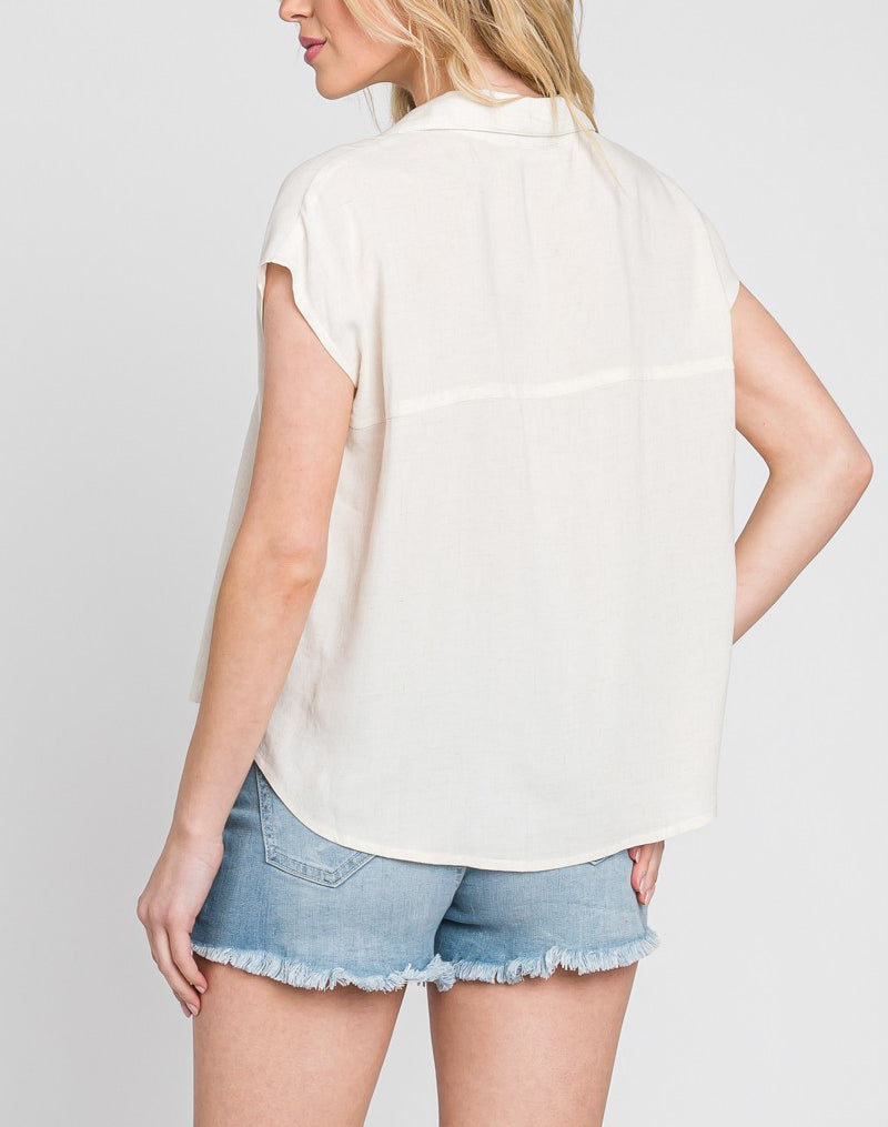 Naomi Collared Button Down Sleeveless Top In Natural