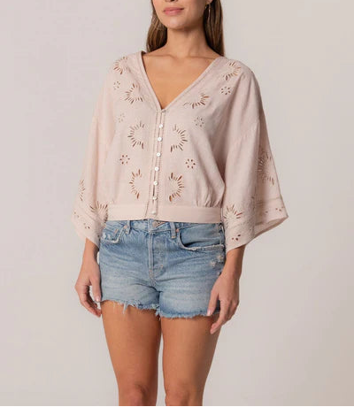 Season Ease Lace Cut Out Quarter Sleeve Top (Assorted)