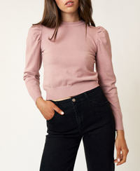 Emilia Puffed Long Sleeve Sweater in Dusty Pink