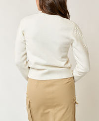 Heartbeat Long Sleeve Sweater with Heart Embroidery in Off White