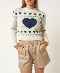 Desert Rose Multicolor Pullover Sweater with Puffed Sleeves