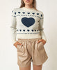 Love Me Softly Sweater with Heart Print in Cream/Navy