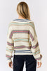 Coffee Run Striped Collared Fuzzy Sweater in Cream