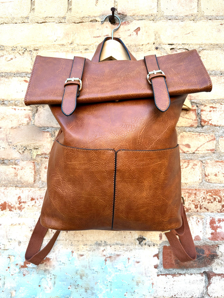 Chic Travel Flap Over Backpack in Brown