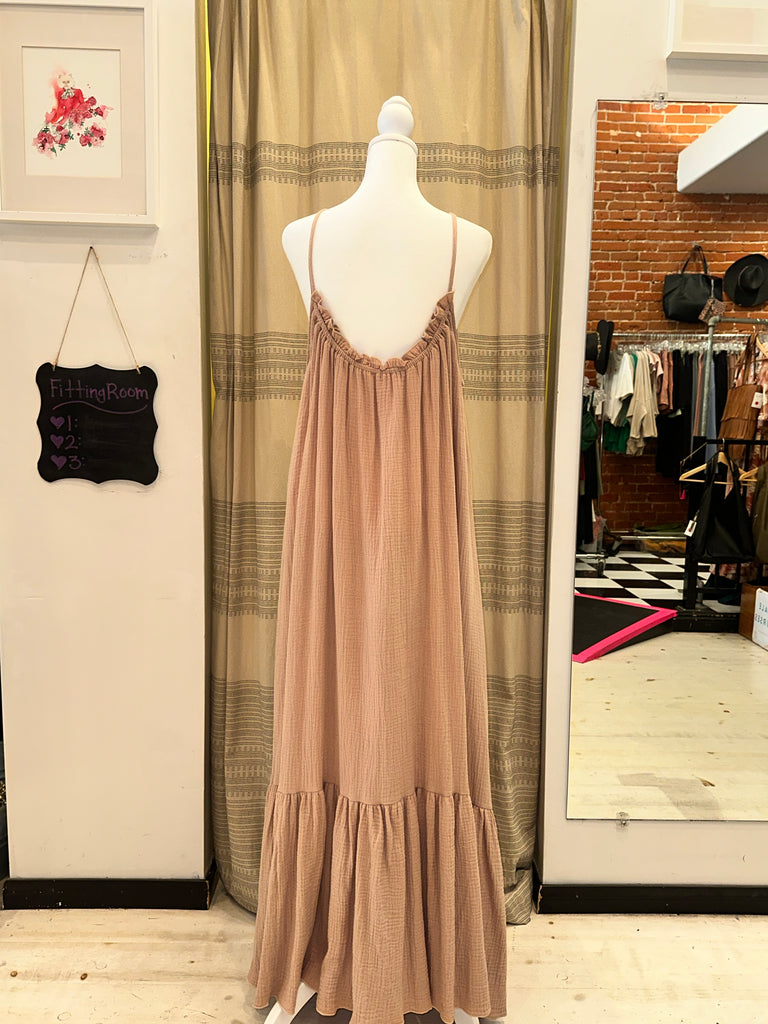 All Your Love Taupe Cotton Gauze Maxi Dress With Tiered Bottom