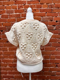 Priscilla Knit Embroidered Short Sleeve Top in Cream