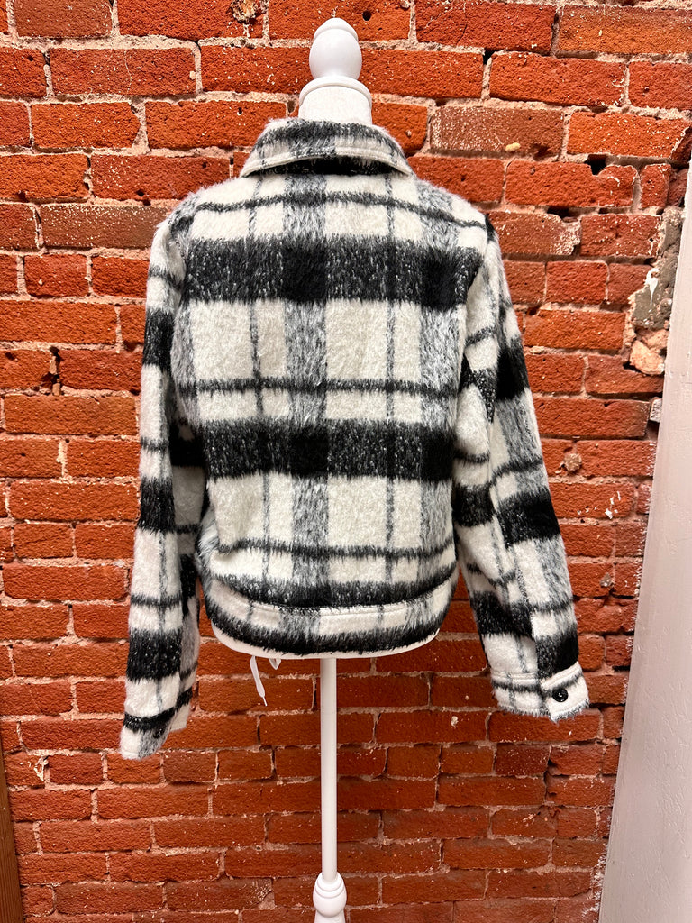 Lynn Colorblock Fuzzy Jacket in Black and White