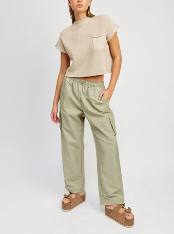 Jaclyn Pleated Bottom Knitted Pants in Cream