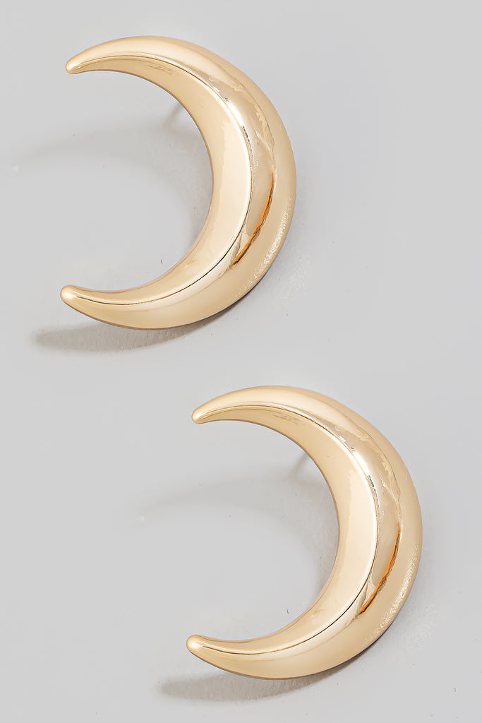 Crescent Moon Statement Stud Earrings (Gold/Silver)