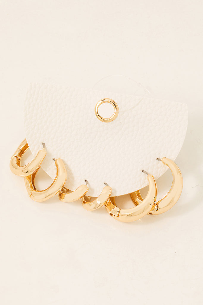 3 Pair Smooth Statement Gold Hoops