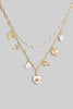 Layered Charm and Pink Ceramic Heart Necklace in Gold