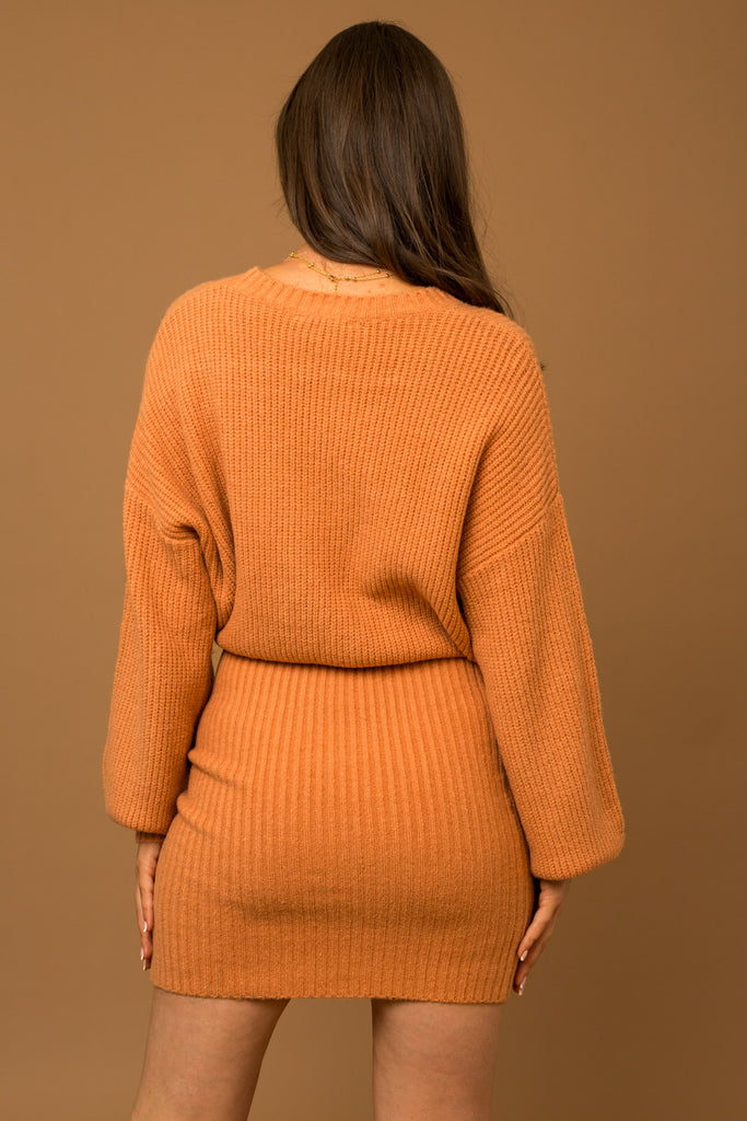 Apricot Knit Sweater Dress