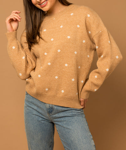 Love Me Softly Sweater with Heart Print in Cream/Navy