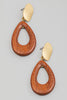 Boho Teardrop Wooden Earrings in Gold/Brown