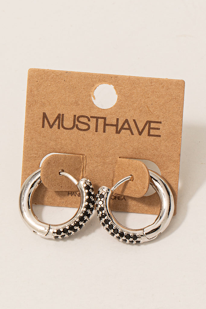 Dainty & Thick Black Rhinestone Hoops (Gold/Silver)
