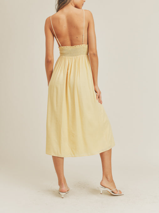 Golden Hour Button Detail Midi-Dress in Butter Yellow