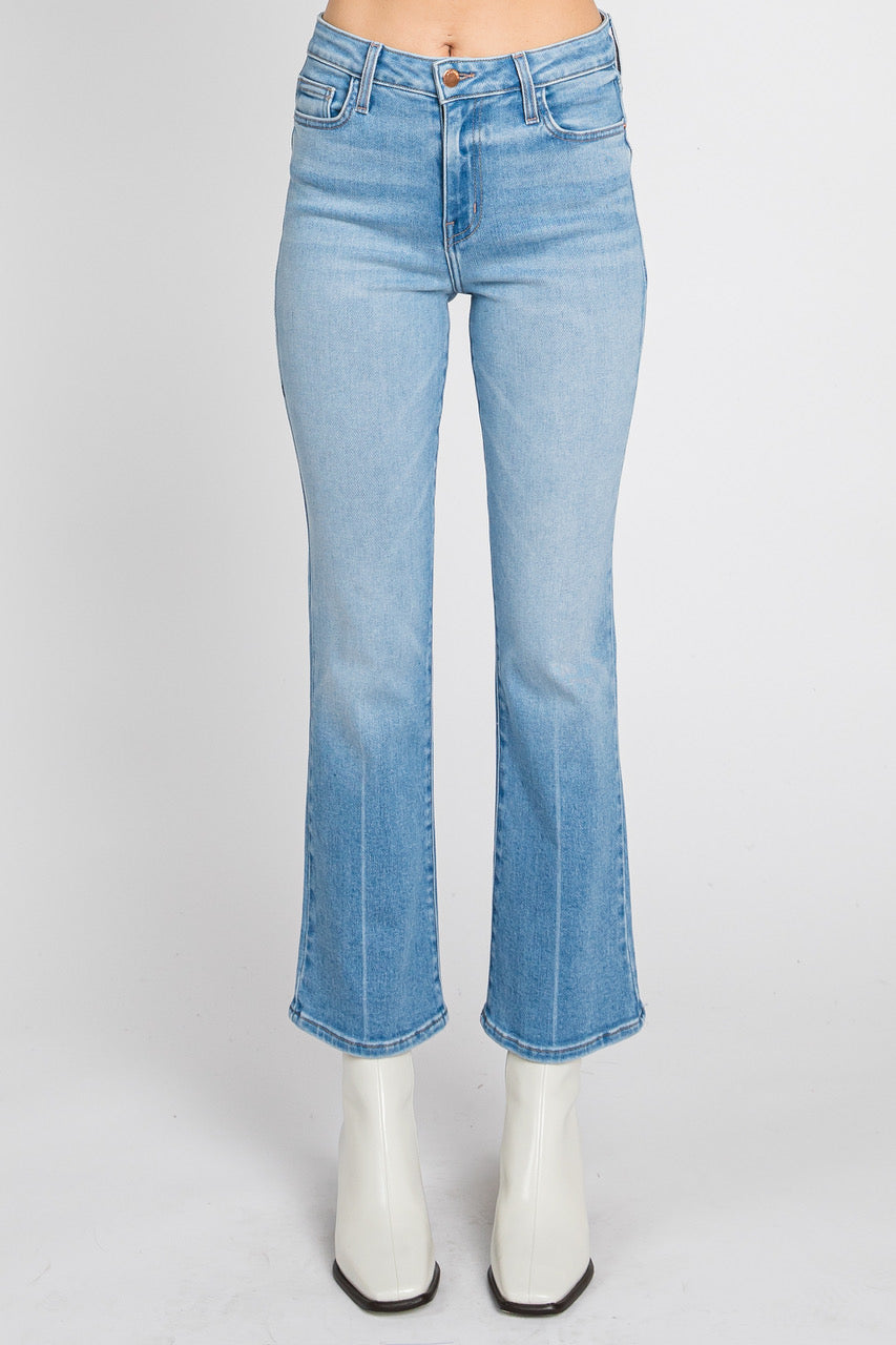 【Anyone more】Nana Denim Blue Flare Mini One Piece Joan The High Waisted Patch Pocket 70's Flare | My Side