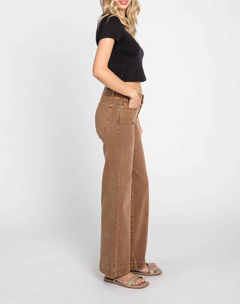 Palazzo Wide Leg High Waist Jeans in Caramel