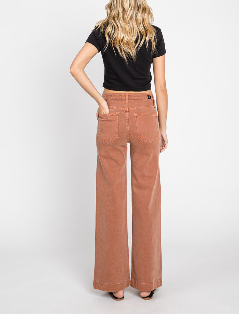 Palazzo Wide Leg High Waist Jeans in Clay