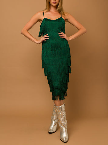 Penny V-Neck Satin Jacquard Midi Dress