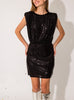 All Nighter Shoulder Sequin Mini Dress in Black