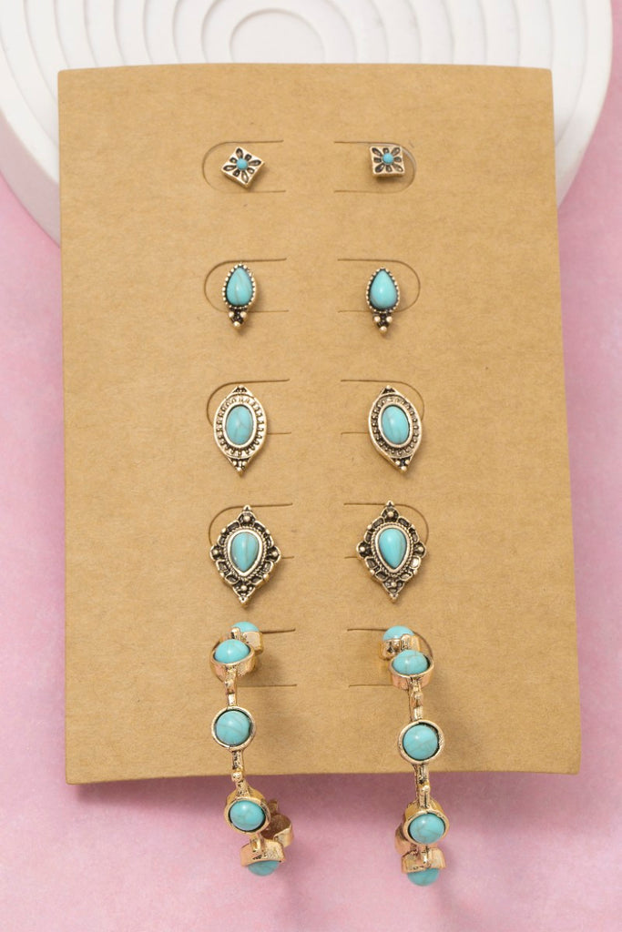 Turquoise Stone Earring Set