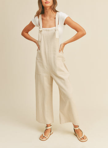Sloan Linen Pant Overalls In Pin Stripe