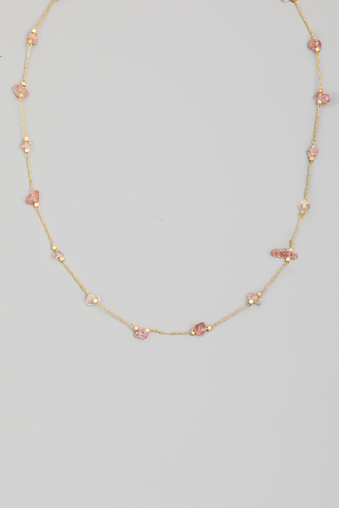 Pink Stone Beaded Necklace in Gold