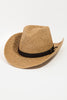 Western Straw Leather Belt Hat in Tan