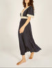 Felicity Silk and Lace Short Sleeve V-Neck Dress in Navy