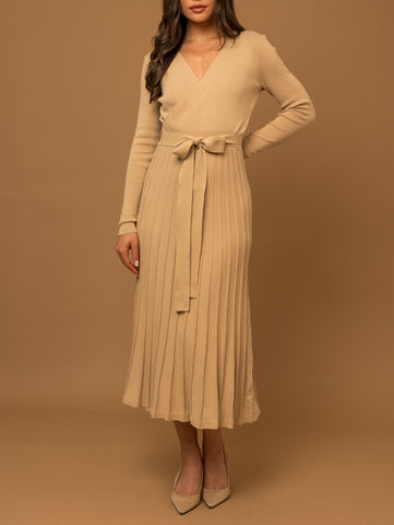Penny V-Neck Satin Jacquard Midi Dress