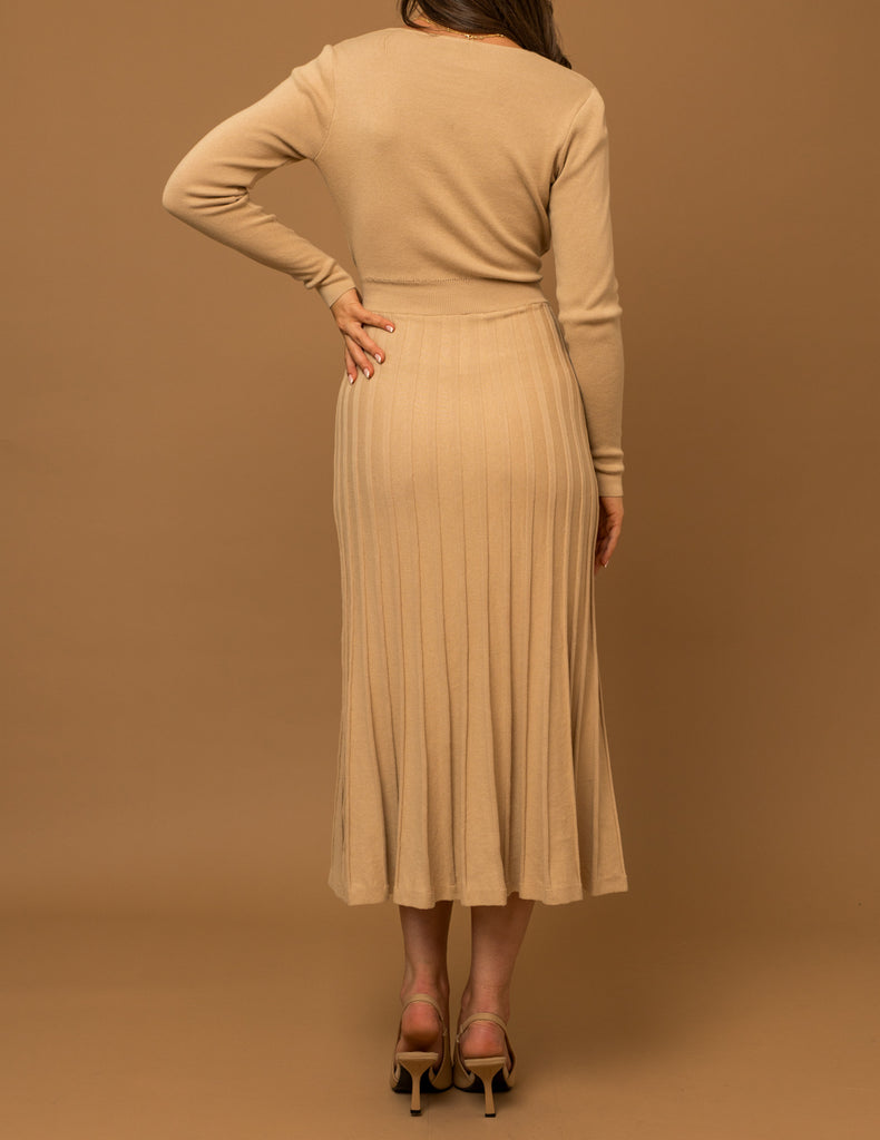 Kellie Long Sleeve Sweater Dress with Wrap in Nude